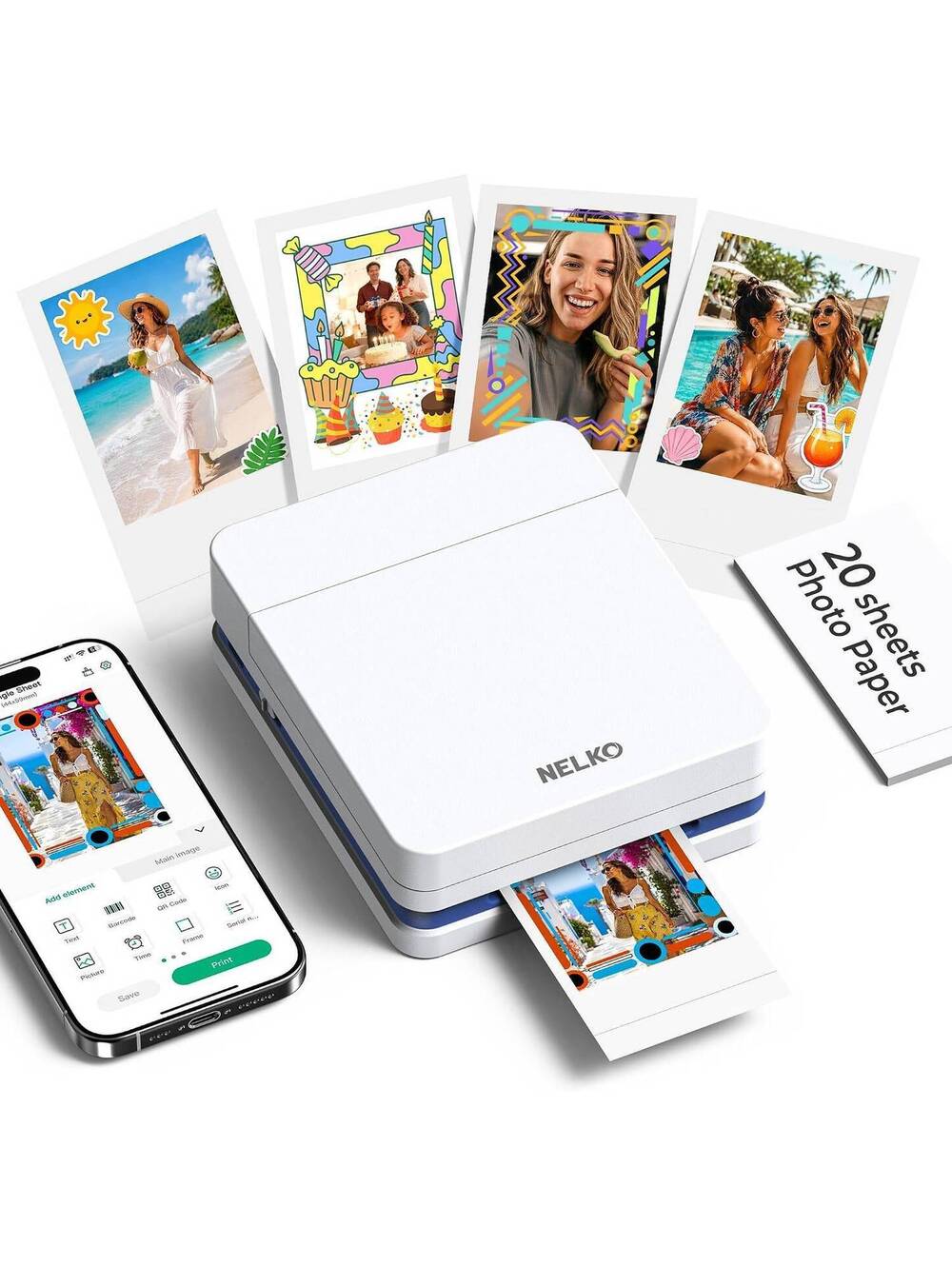 NELKO Pocket Inkjet Photo Printer Compact Portable Wireless Printer